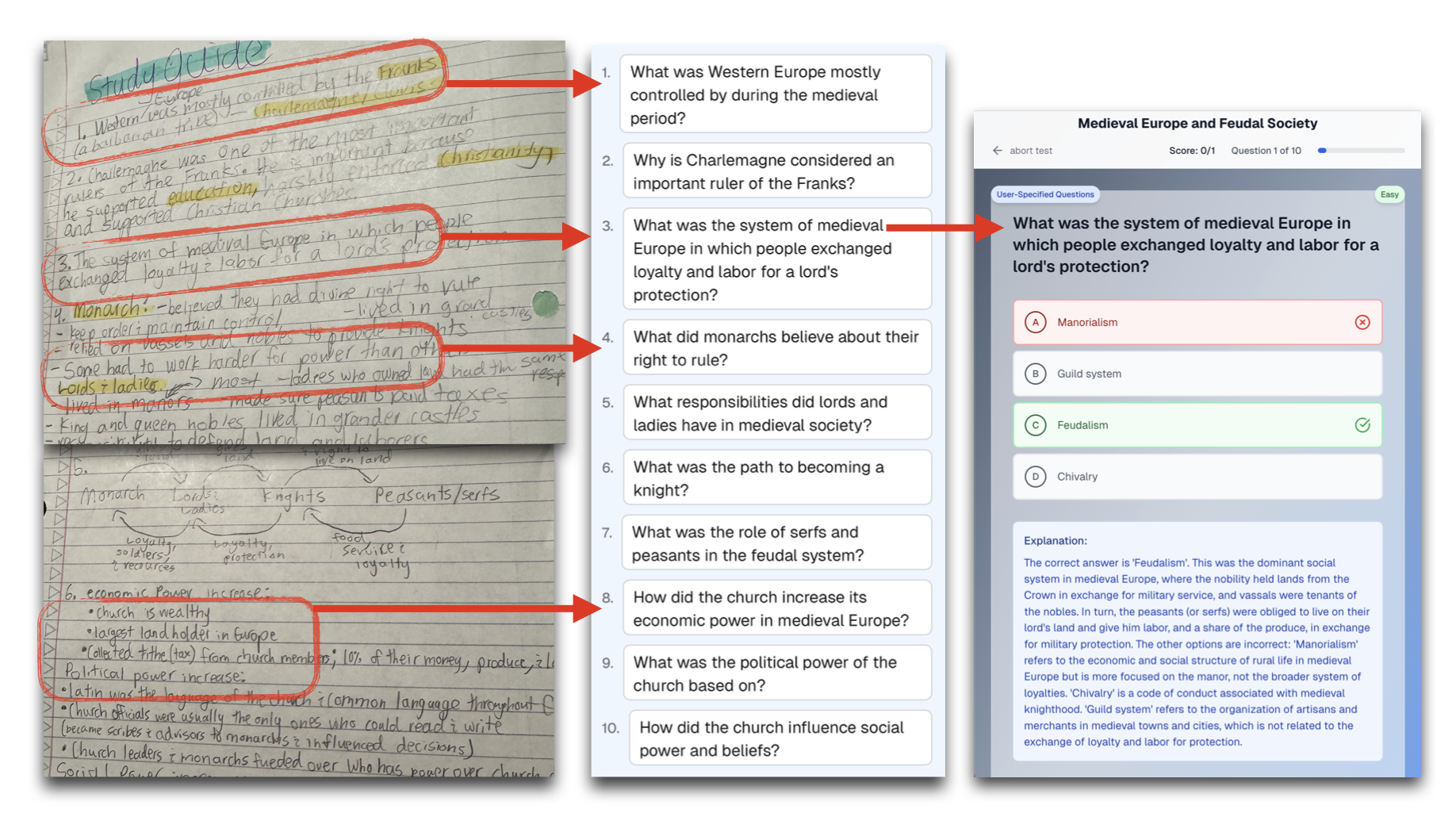 Upload class notes and images to create custom tests